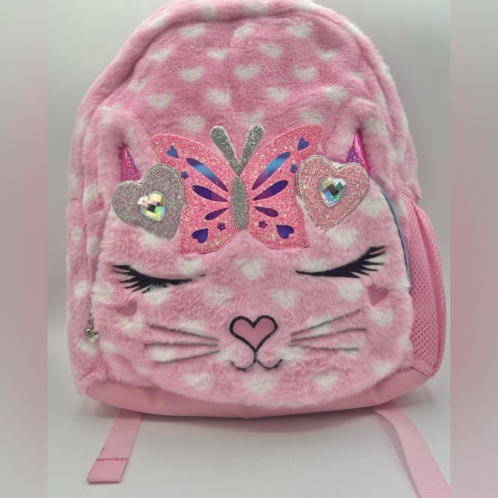 Miss Gwen’s OMG Pink Cat Butterflies Girls Plushy Backpack Pink White New